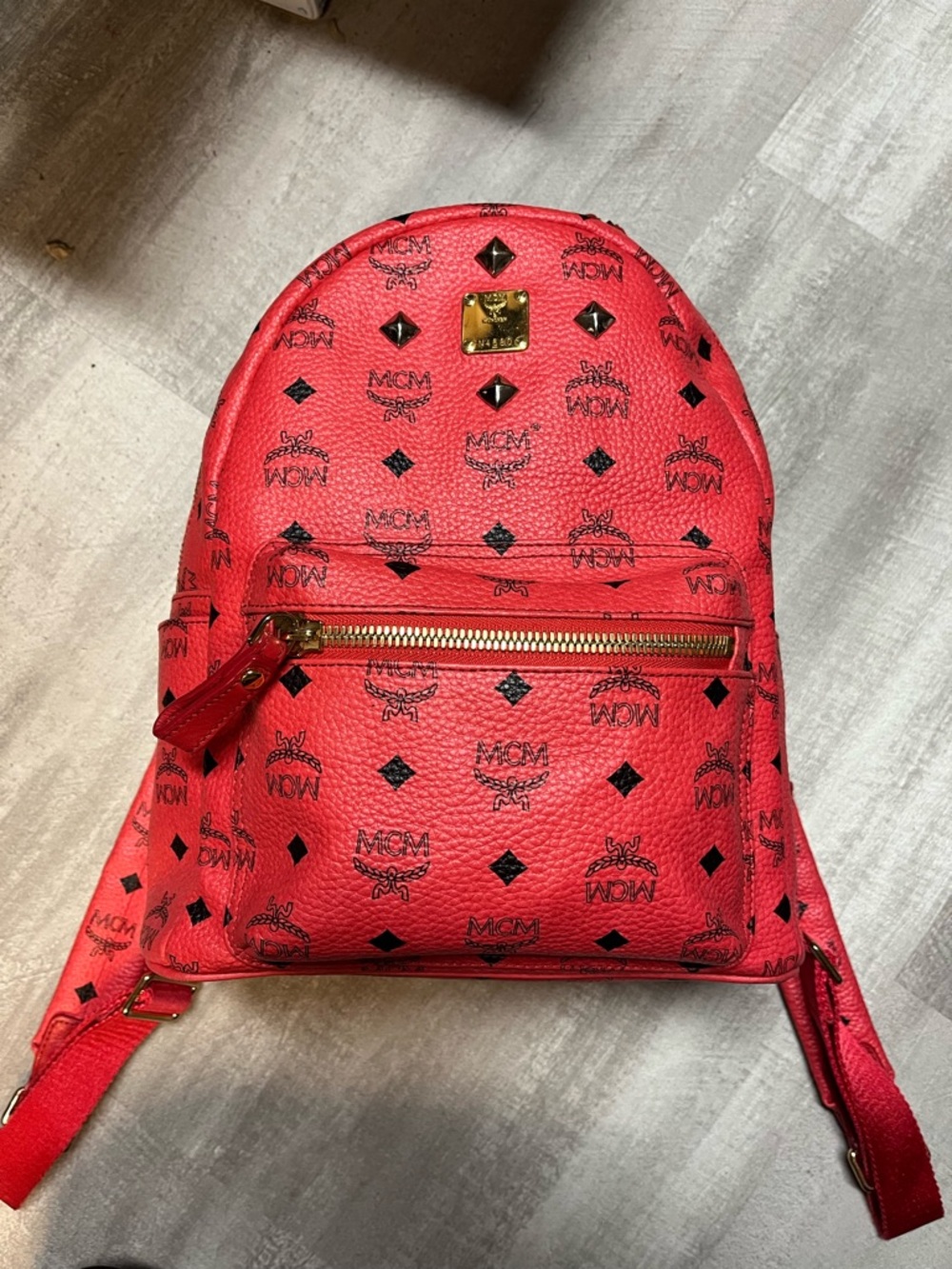 MCM Red/Watermelon Colour Logo Monogram Backpack